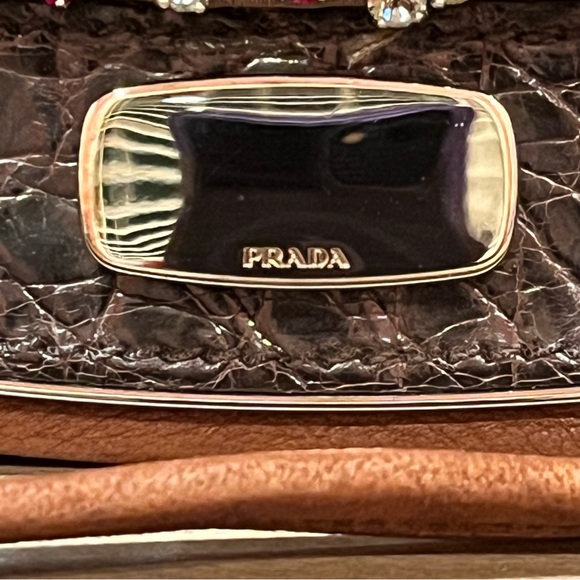 Prada Antique Leather Shoulder Bag with Rhinestone Detail - Picture 3 of 16